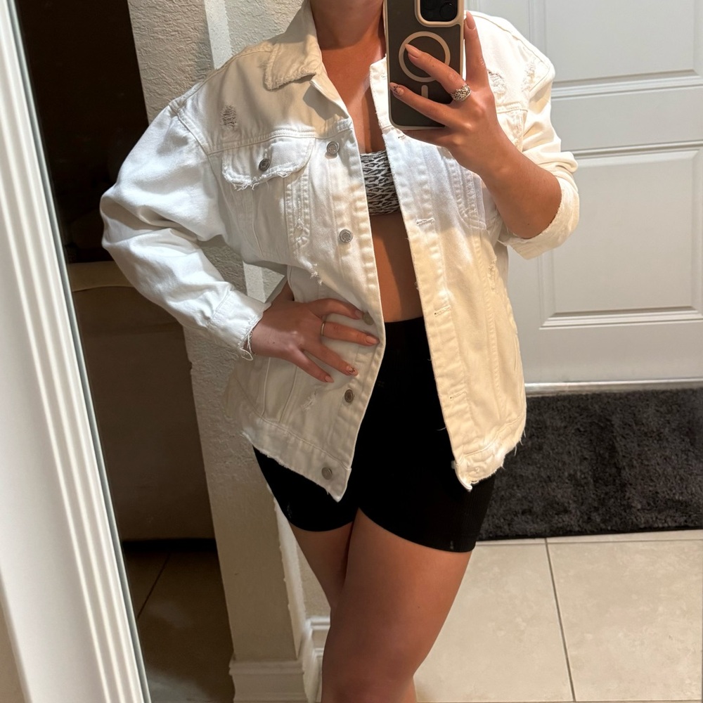 Zara White Denim Jacket for Women